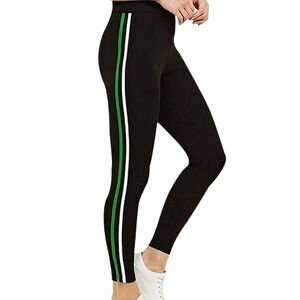 Do+BE high waisted black green lined striped  zipper pull on pants Sz S